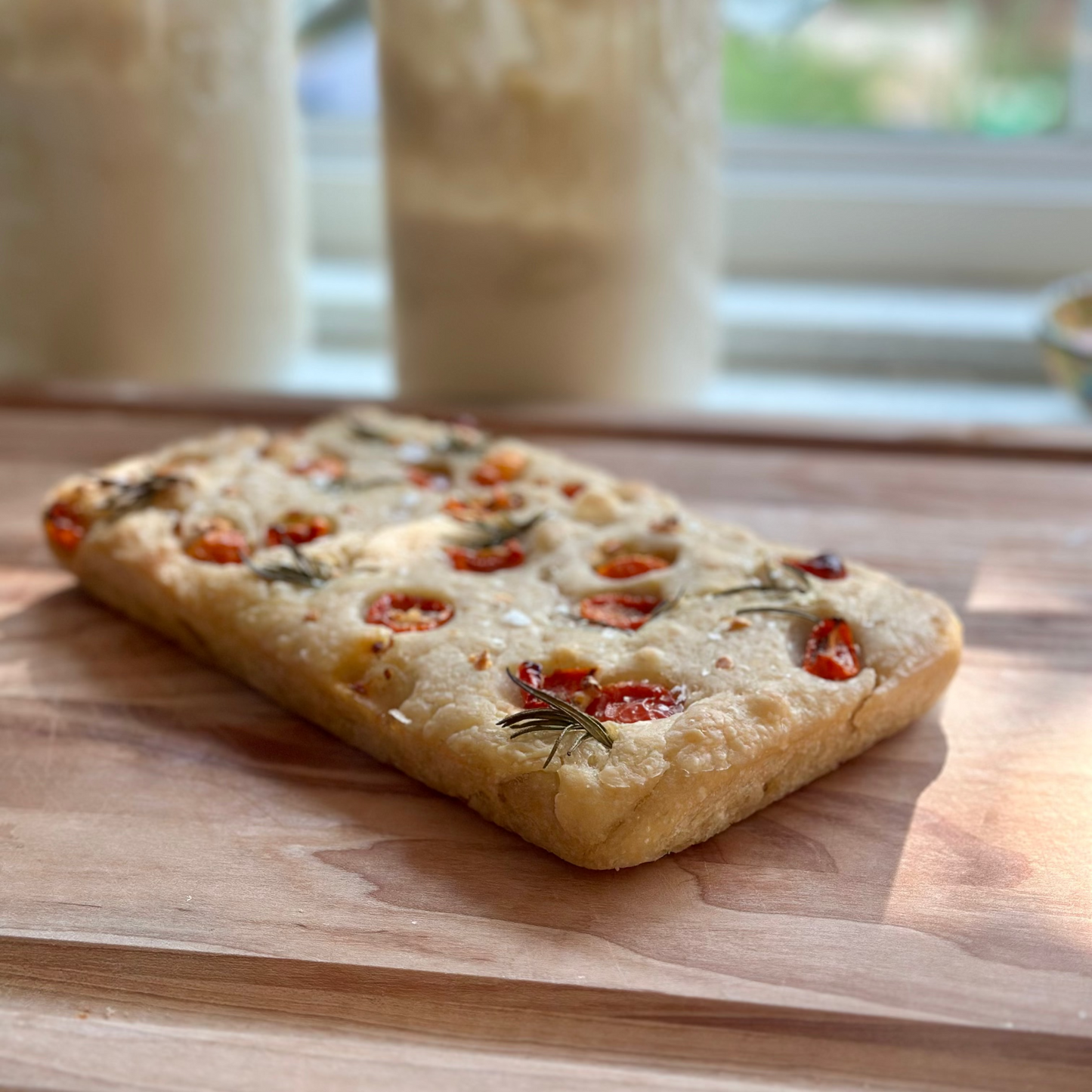 Sourdough Focaccia with Tomato, Garlic & Rosemary